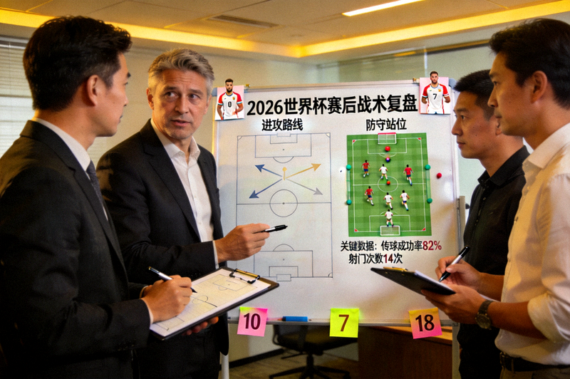 2026世界杯赛后战术分析白板展示，教练团队复盘比赛策略的专业场景